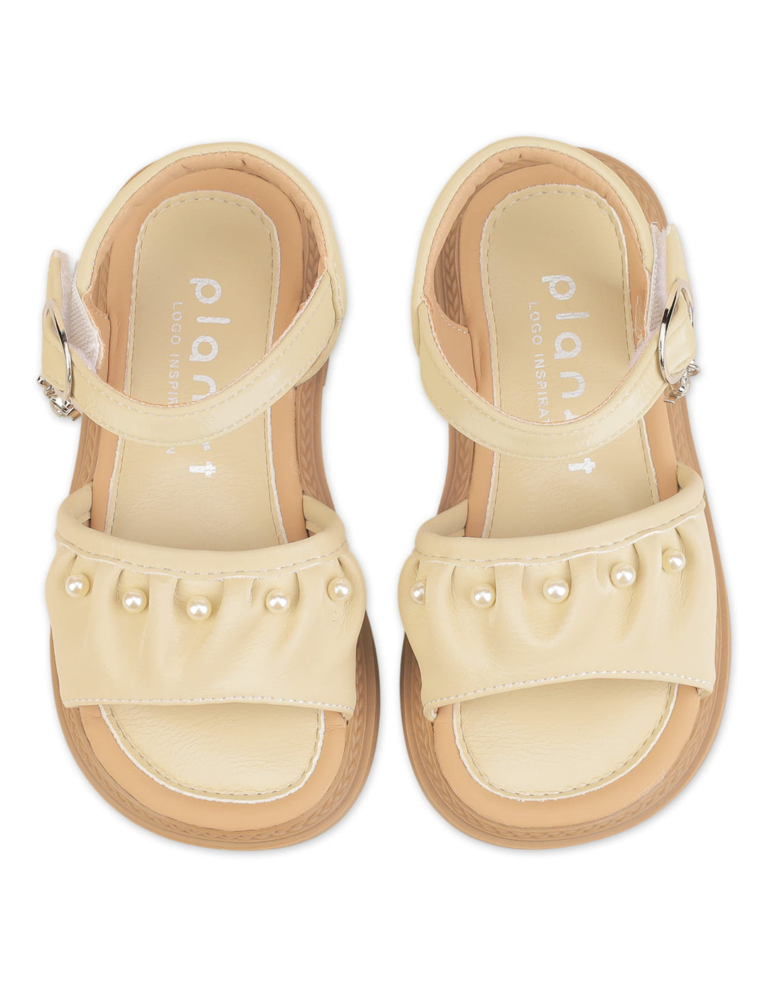 Girl Sandals Pearl Ruffle Beige at Zubaidas
