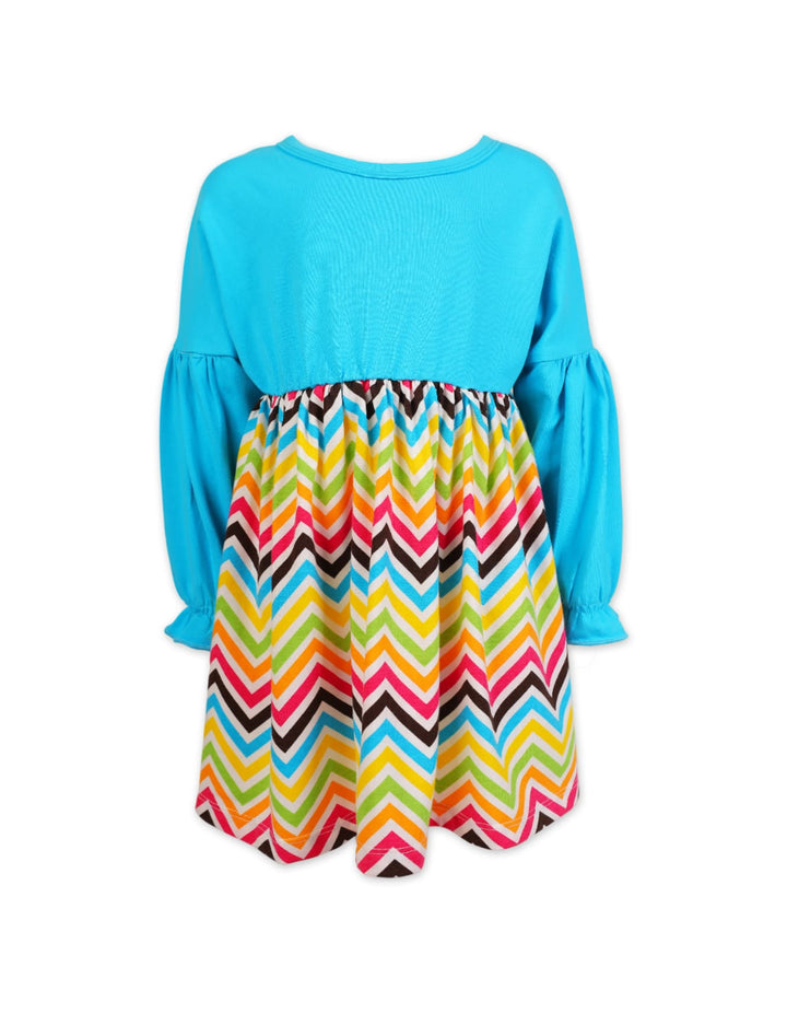 Girls Party Outfits Bambies Cyan Bodice with Colorful Chevron Print at Zubaidas