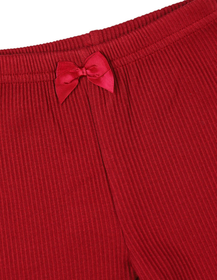 Girls Ribbed Pants Bambies Bow Detail Red at Zubaidas Pakistan