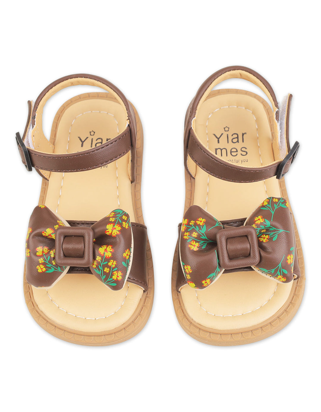 Girls Sandals Floral Bow Brown at Zubaidas