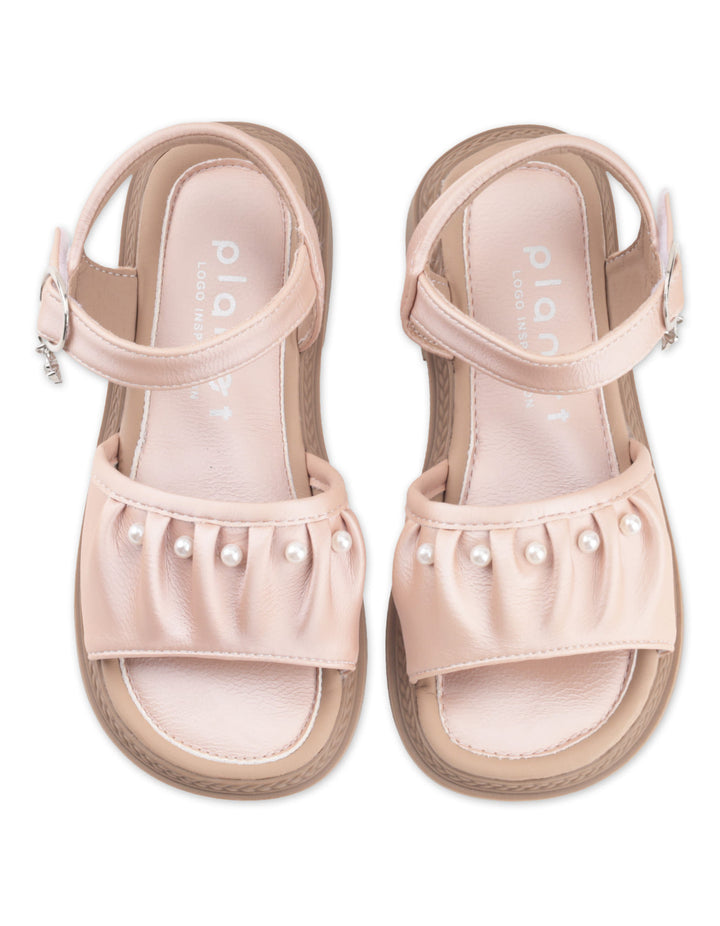 Girls Sandals Pearl Ruffle Pink at Zubaidas