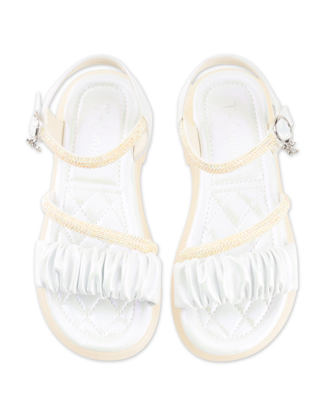 Girls Sandals Ruffle and Rhinestones White at Zubaidas