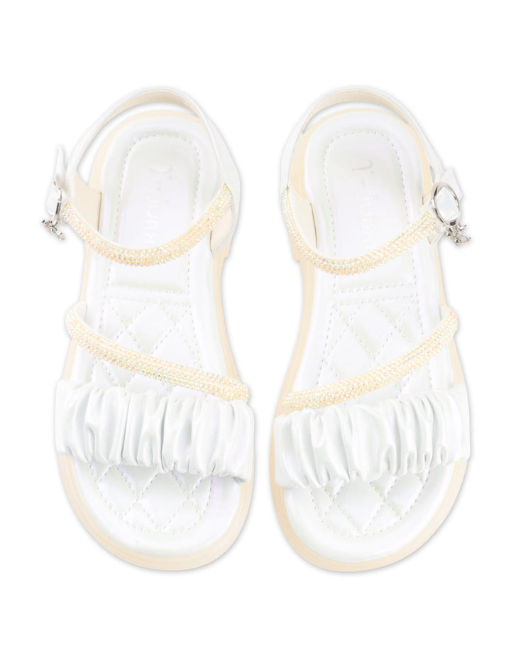 Girls Sandals Ruffle and Rhinestones White at Zubaidas