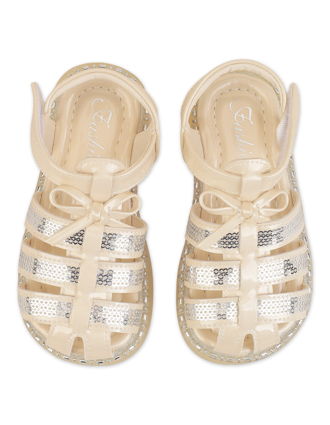 Girls Sandals Sequin Bow Beige at Zubaidas