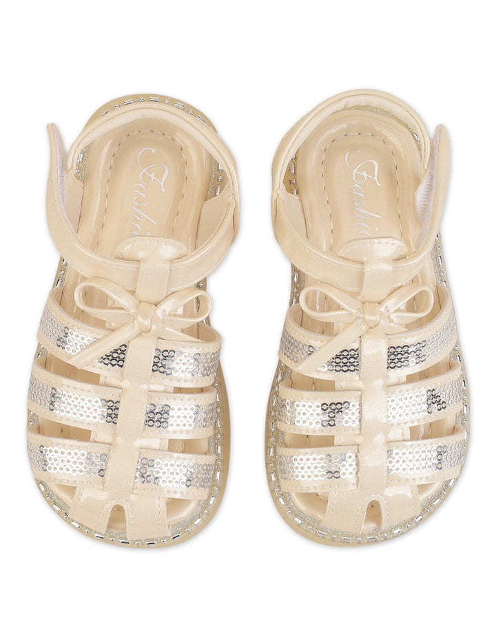 Girls Sandals Sequin Bow Beige at Zubaidas