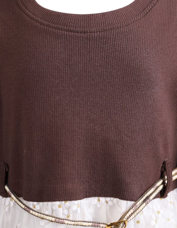 Girls Winter Clothes Bambies Floral Mesh Brown and White at Zubaidas Pakistan