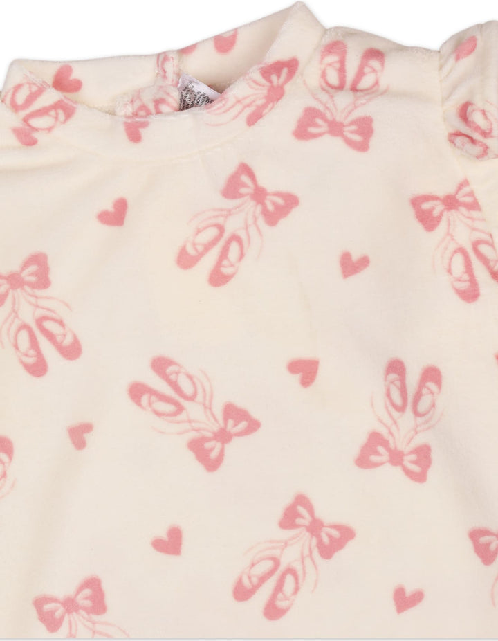 Girls Winter Clothing Sets Bambies Bow Pattern Top and Velvet Maroon pants at Zubaidas Official