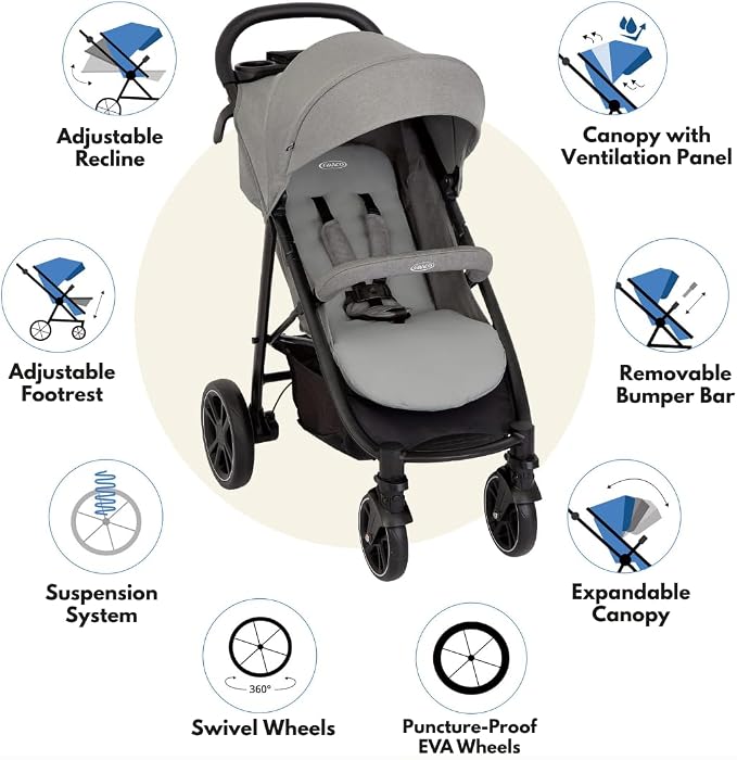 Graco EezeFold DLX Lightweight Infant Stroller Lunar Grey at Zubaidas Pakistan