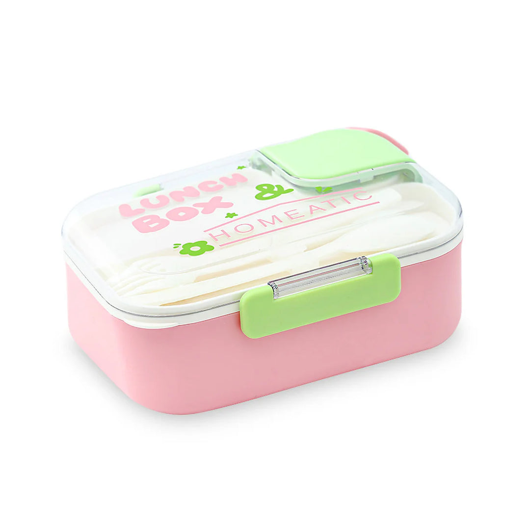 Homeatic Delux Plastic Pink 1100 ML Lunch Box with Cutlery at Zubaidas