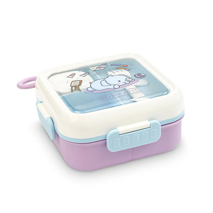 Homeatic Dreamy Friends Plastic Purple 1 Ltr Lunch Box with Cutlery at Zubaidas