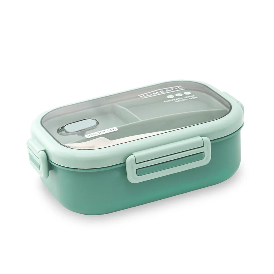 Homeatic Duo Bento Stainless Steel Green 850 ml Lunch Box with Cutlery at Zubaidas