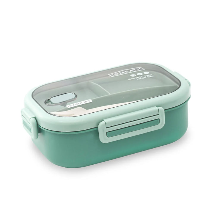 Homeatic Duo Bento Stainless Steel Green 850 ml Lunch Box with Cutlery at Zubaidas