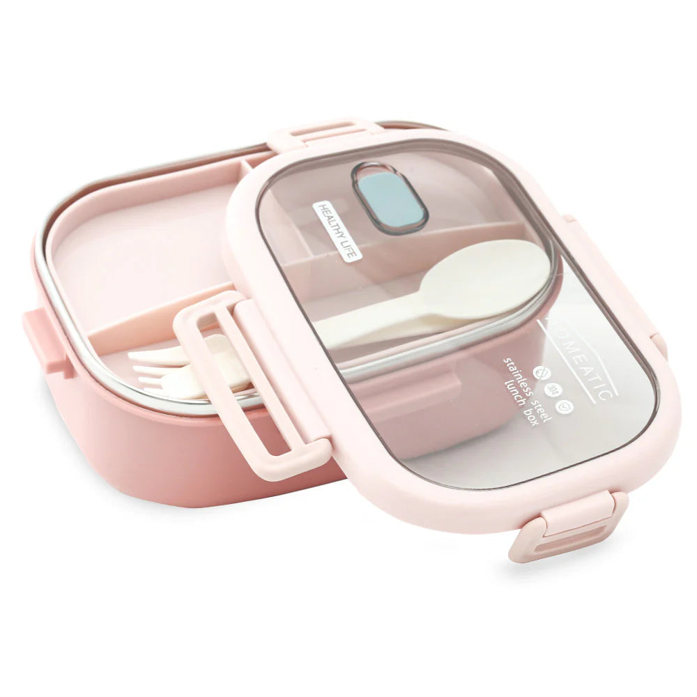 Homeatic Duo Bento Stainless Steel Pink 850 ml Lunch Box with Cutlery at Zubaidas Online Pakistan