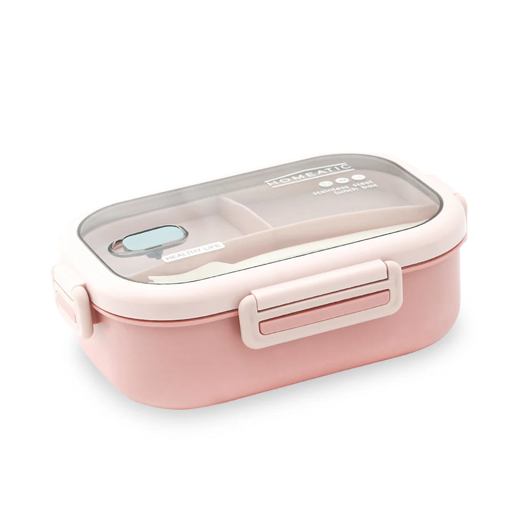 Homeatic Duo Bento Stainless Steel Pink 850 ml Lunch Box with Cutlery at Zubaidas