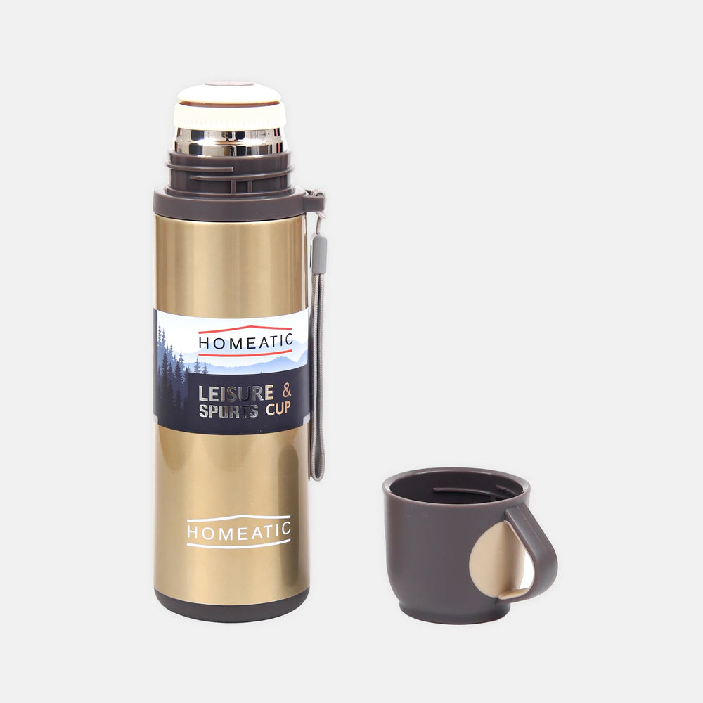 Homeatic Flask with Integrated Cup Lid 500ML Golden Steel Water Bottle at Zubaidas Official Pakistan