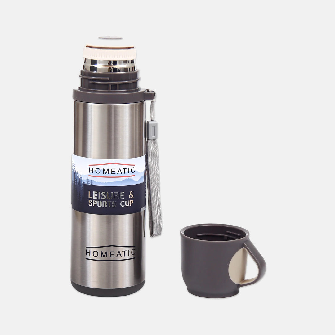 Homeatic Flask with Integrated Cup Lid 500ML Silver Steel Water Bottle at Zubaidas Official Pakistan