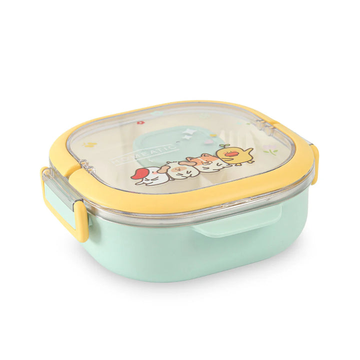 Homeatic Friends Stainless Steel Green 700 ML Lunch Box with Cutlery at Zubaidas