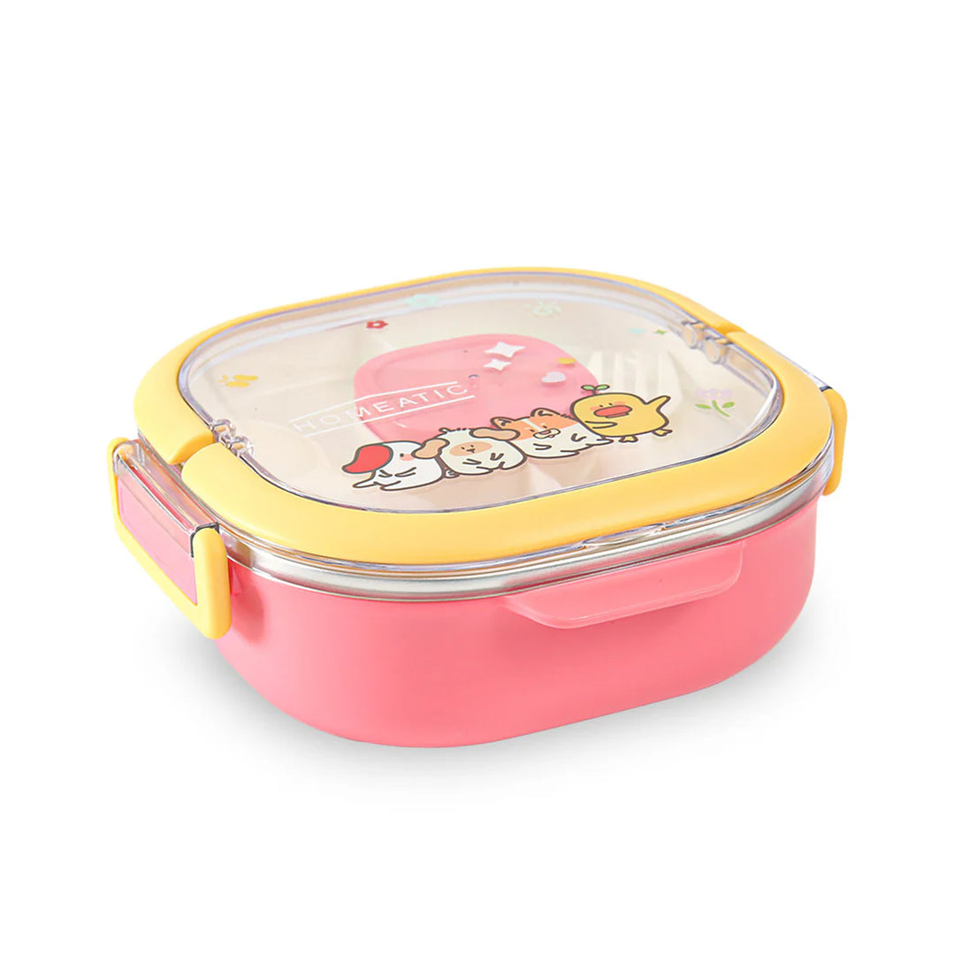 Homeatic Friends Stainless Steel Pink 700 ML Lunch Box with Cutlery at Zubaidas