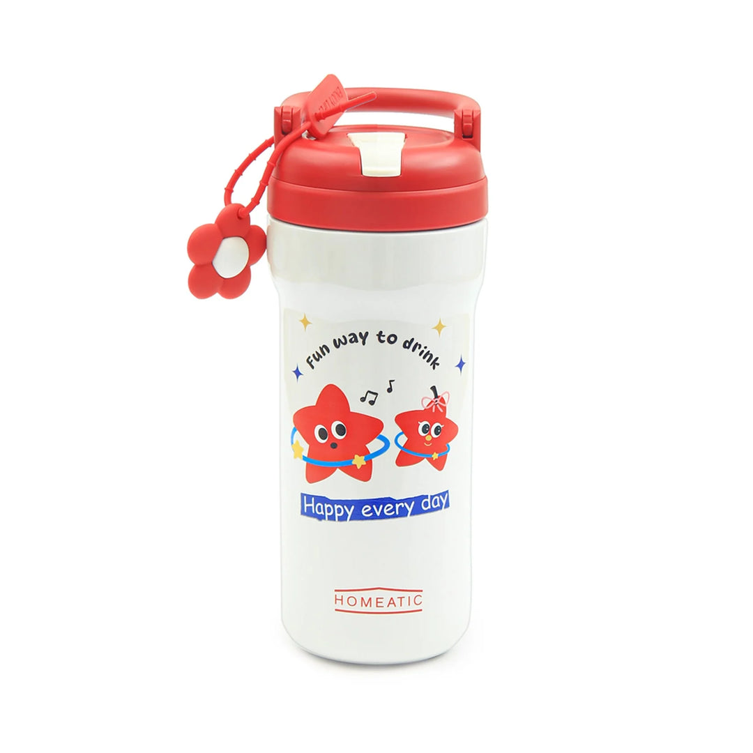 Homeatic Fun Star Vacuum Flask 730ML Red and White Steel Water Bottle at Zubaidas