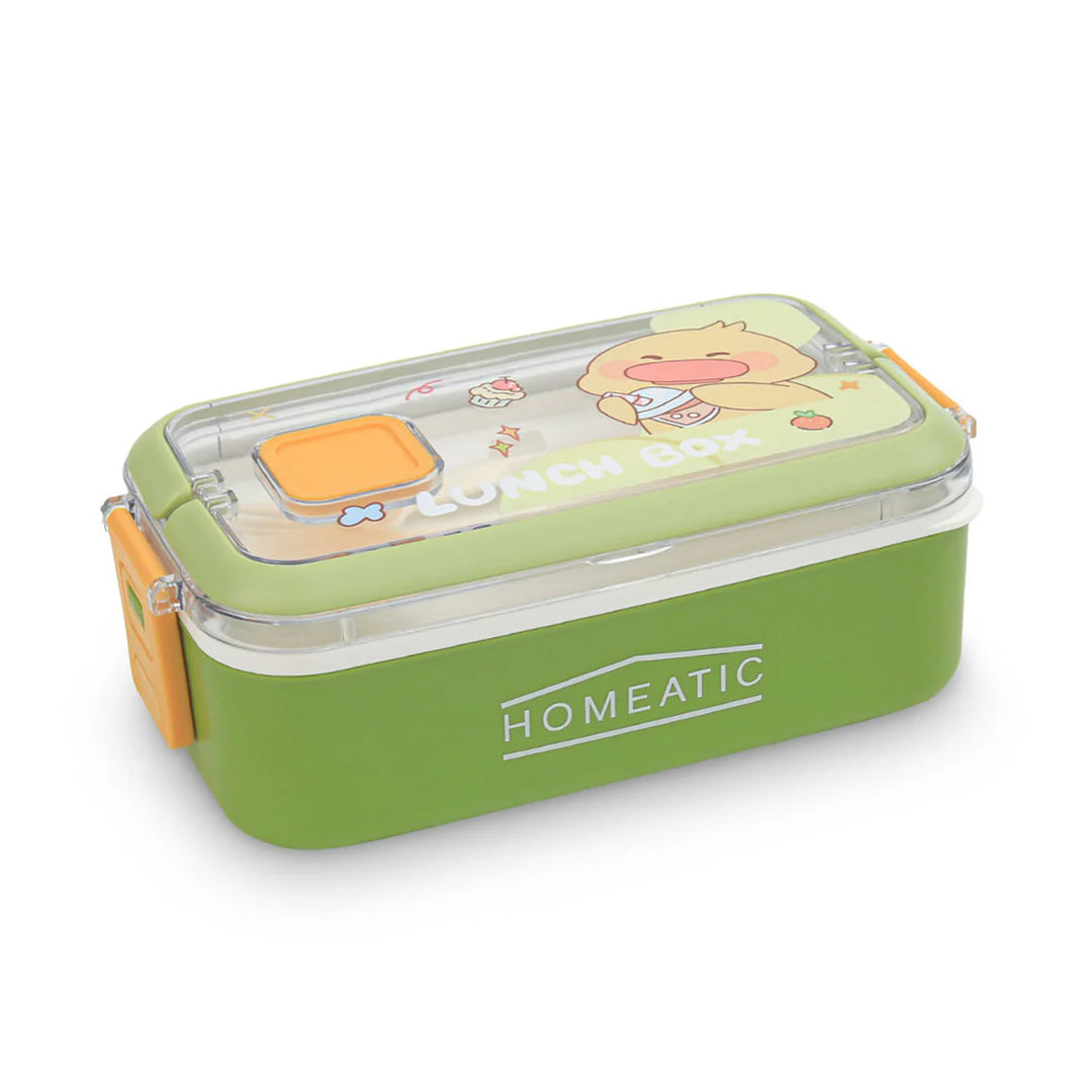 Homeatic Kawai Friends Green Plastic 1 Ltr Lunch Box with Cutlery at Zubaidas