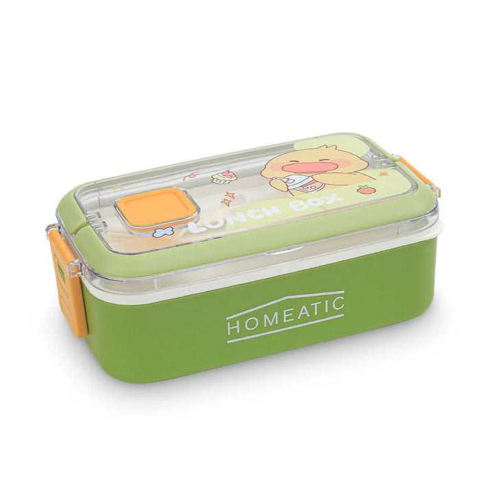 Homeatic Kawai Friends Green Plastic 1 Ltr Lunch Box with Cutlery at Zubaidas