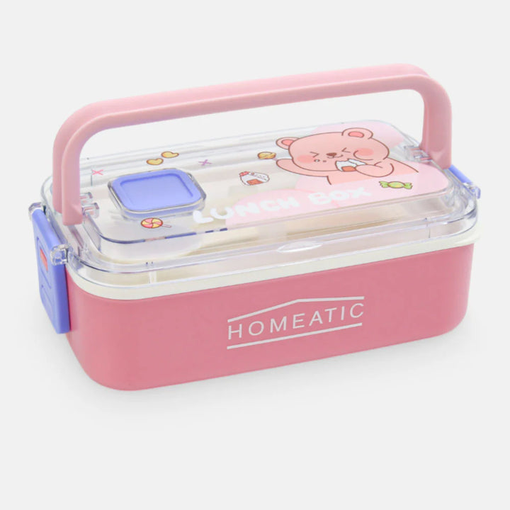 Homeatic Kawai Friends Pink Plastic 1 Ltr Lunch Box with Cutlery at Zubaidas Official Pakistan