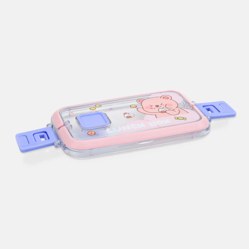 Homeatic Kawai Friends Pink Plastic 1 Ltr Lunch Box with Cutlery at Zubaidas Best Baby and Kids Store in Pakistan