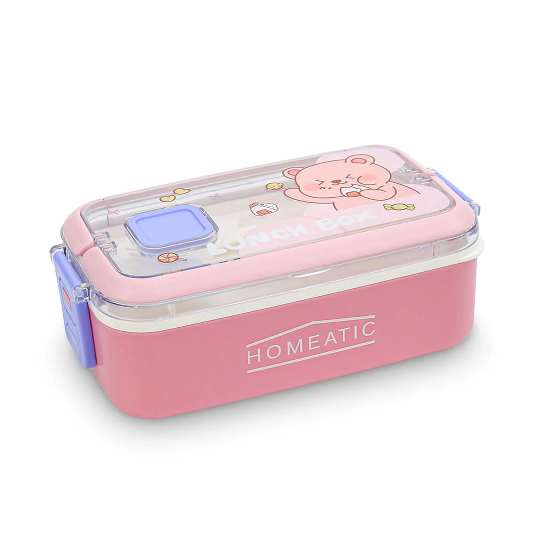 Homeatic Kawai Friends Pink Plastic 1 Ltr Lunch Box with Cutlery at Zubaidas