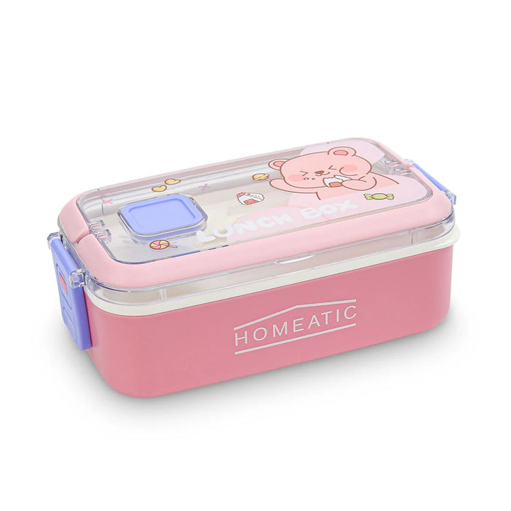 Homeatic Kawai Friends Pink Plastic 1 Ltr Lunch Box with Cutlery at Zubaidas