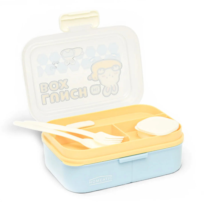 Homeatic Kids Bento Yellow and Sky Blue 1.15 Ltr Lunch Box with Cutlery at Zubaidas Online Pakistan