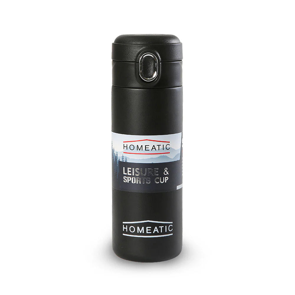 Homeatic Leisure and Sports Vacuum Flask 400ML Black Steel Water Bottle at Zubaidas