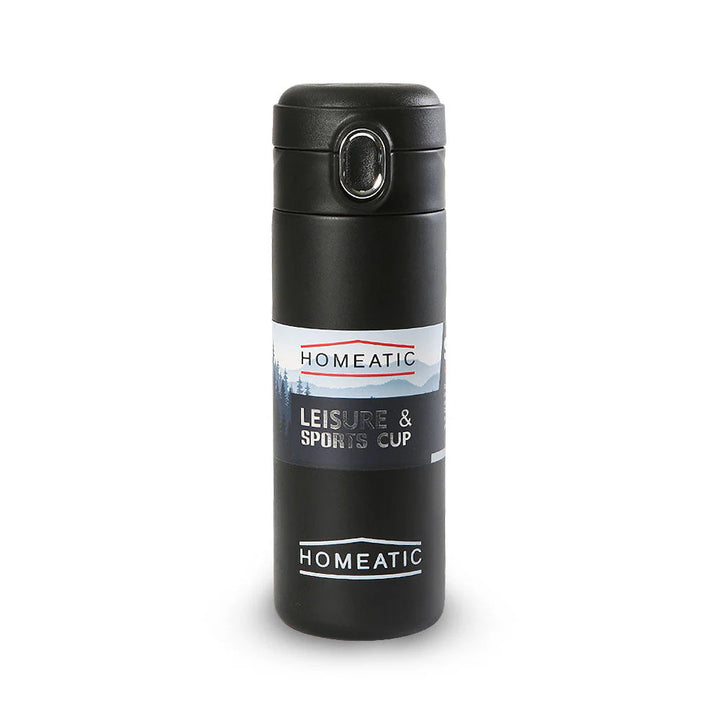 Homeatic Leisure and Sports Vacuum Flask 400ML Black Steel Water Bottle at Zubaidas