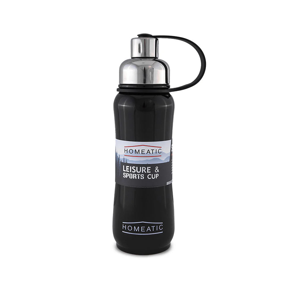Homeatic Leisure and Sports Vacuum Flask 500ML Black Steel Water Bottle at Zubaidas