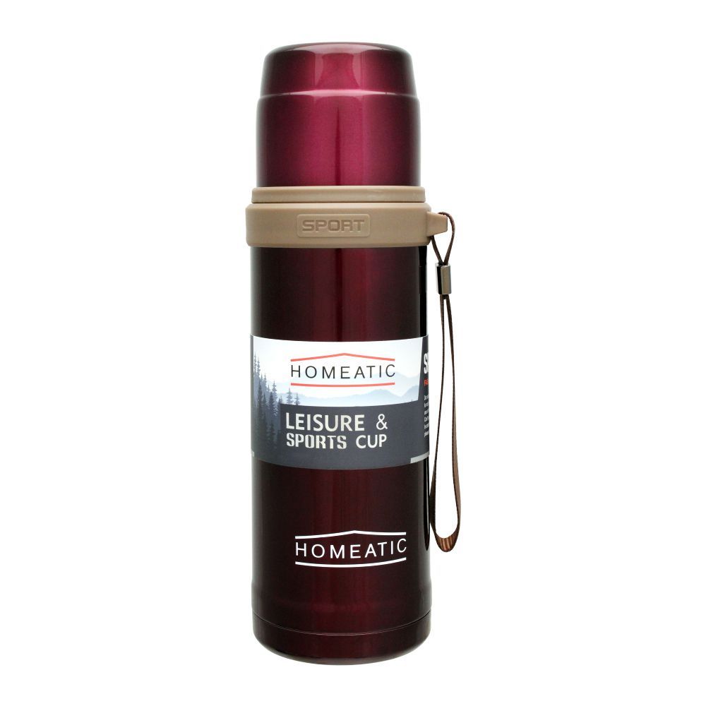 Homeatic Leisure and Sports Vacuum Flask 600ML Maroon Steel Water Bottle at Zubaidas