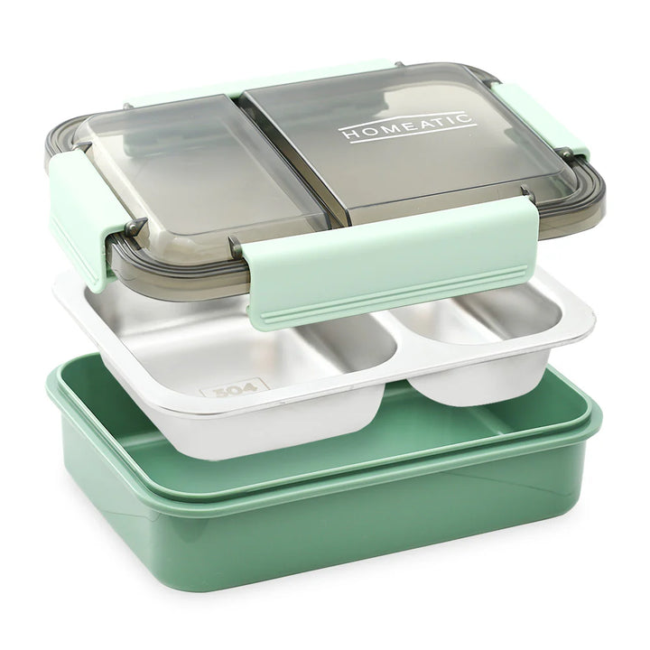 Homeatic Multi Compartment Stainless Steel Green 750 ml Lunch Box at Zubaidas Official Pakistan