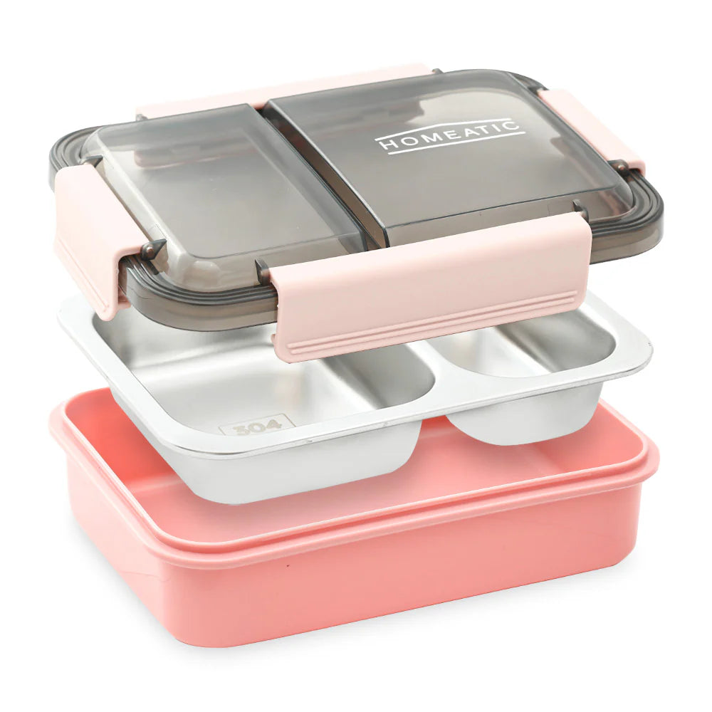 Homeatic Multi Compartment Stainless Steel Pink 750 ml Lunch Box at Zubaidas Official Pakistan