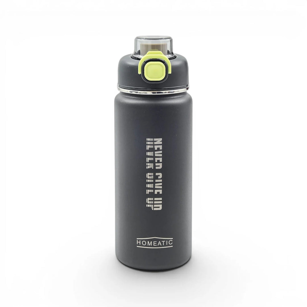 Homeatic Never Give Up Vacuum Flask 750ML Black Steel Water Bottle at Zubaidas