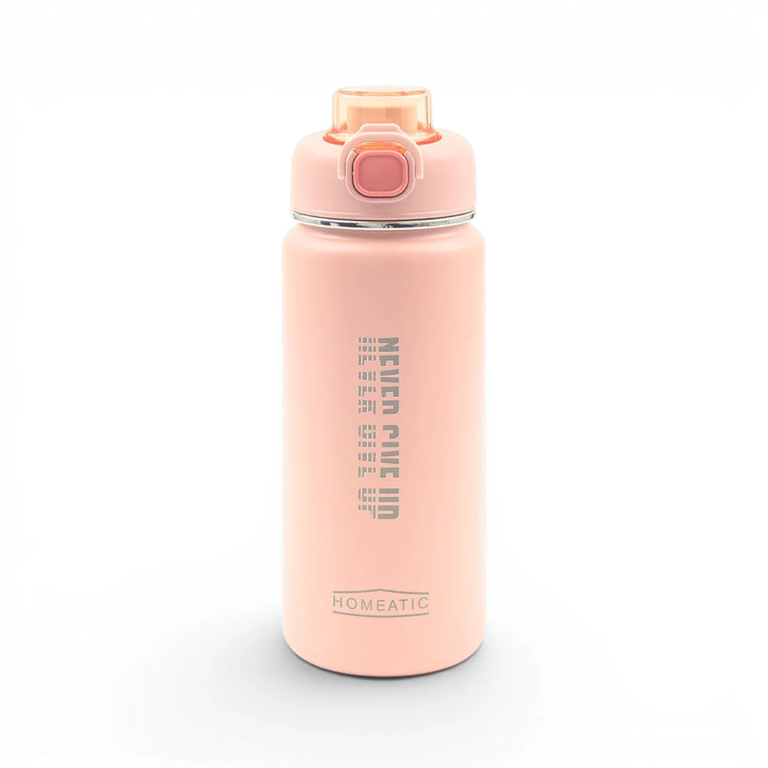 Homeatic Never Give Up Vacuum Flask 750ML Pink Steel Water Bottle at Zubaidas