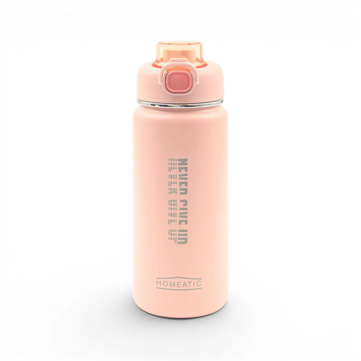 Homeatic Never Give Up Vacuum Flask 750ML Pink Steel Water Bottle at Zubaidas