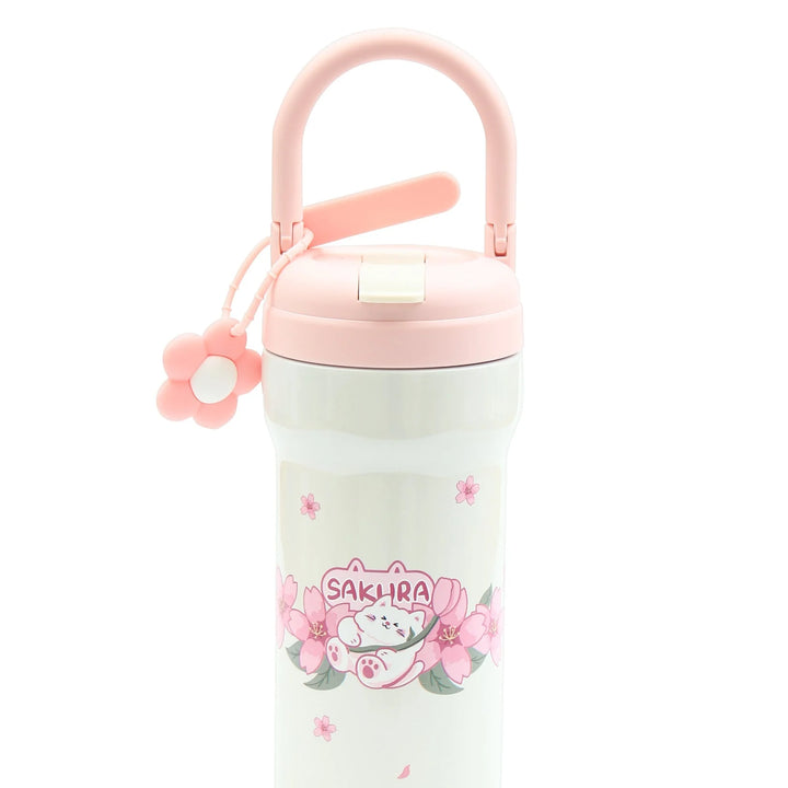 Homeatic Sakura Cat Flower Vacuum Flask 730ML Pink and White Steel Water Bottle at Zubaidas Official Pakistan