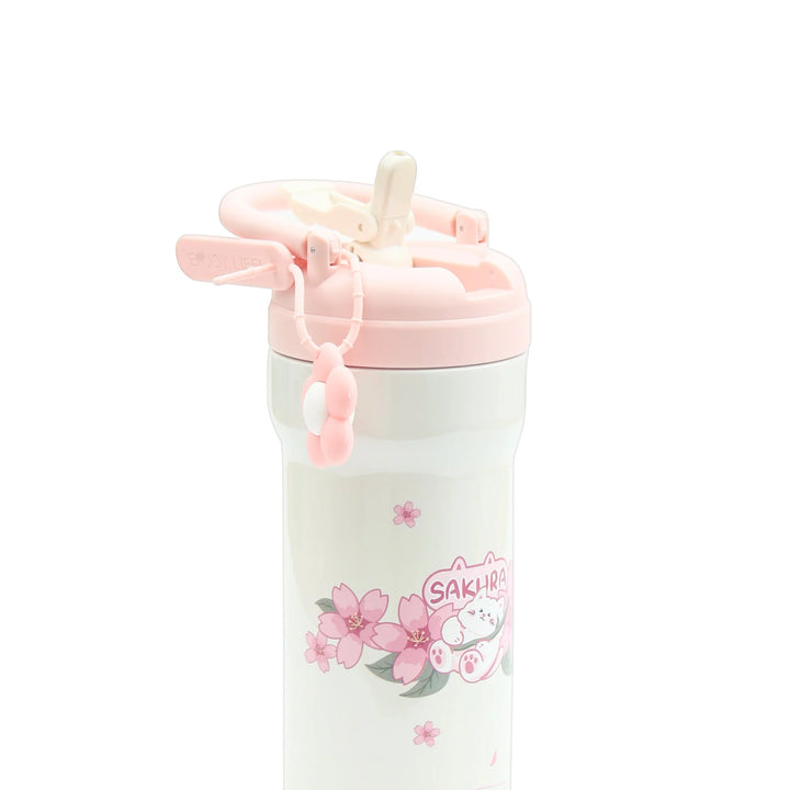 Homeatic Sakura Cat Flower Vacuum Flask 730ML Pink and White Steel Water Bottle at Zubaidas Online Pakistan