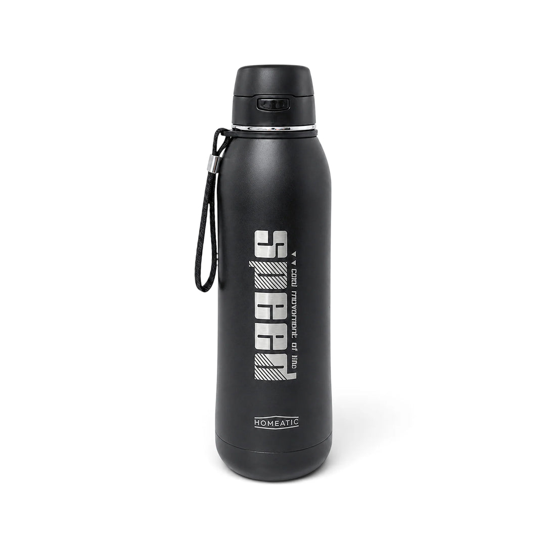 Homeatic Speed Vacuum Flask 800ML Black Steel Water Bottle at Zubaidas