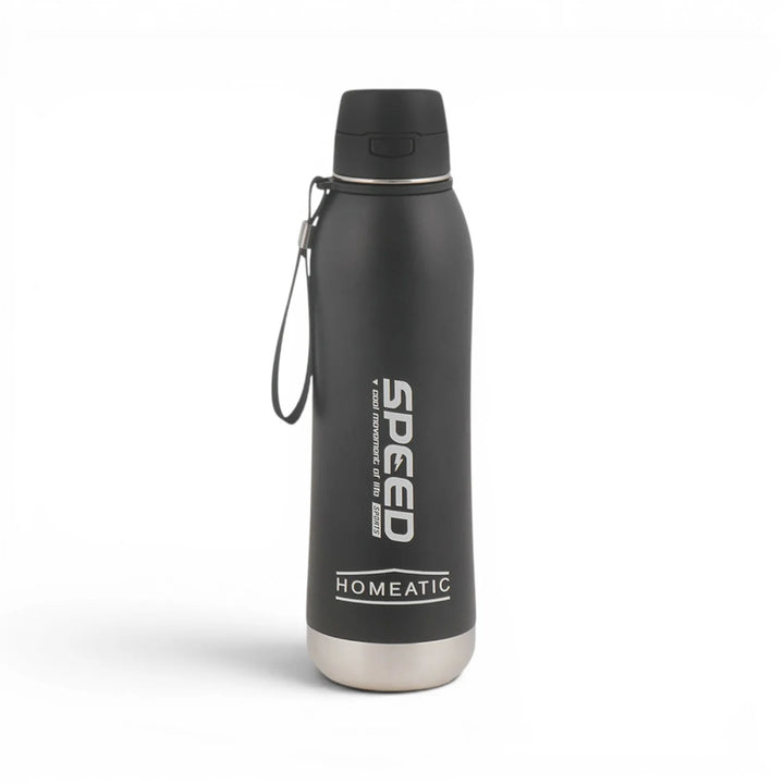 Homeatic Speed Vacuum Flask 800ML Black Steel Water Bottle at Zubaidas
