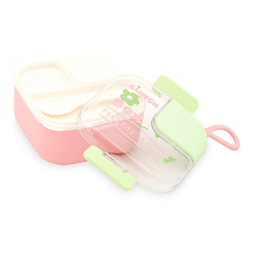 Homeatic Square Bento Plastic Pink 750 ML Lunch Box with Cutlery at Zubaidas Official Pakistan