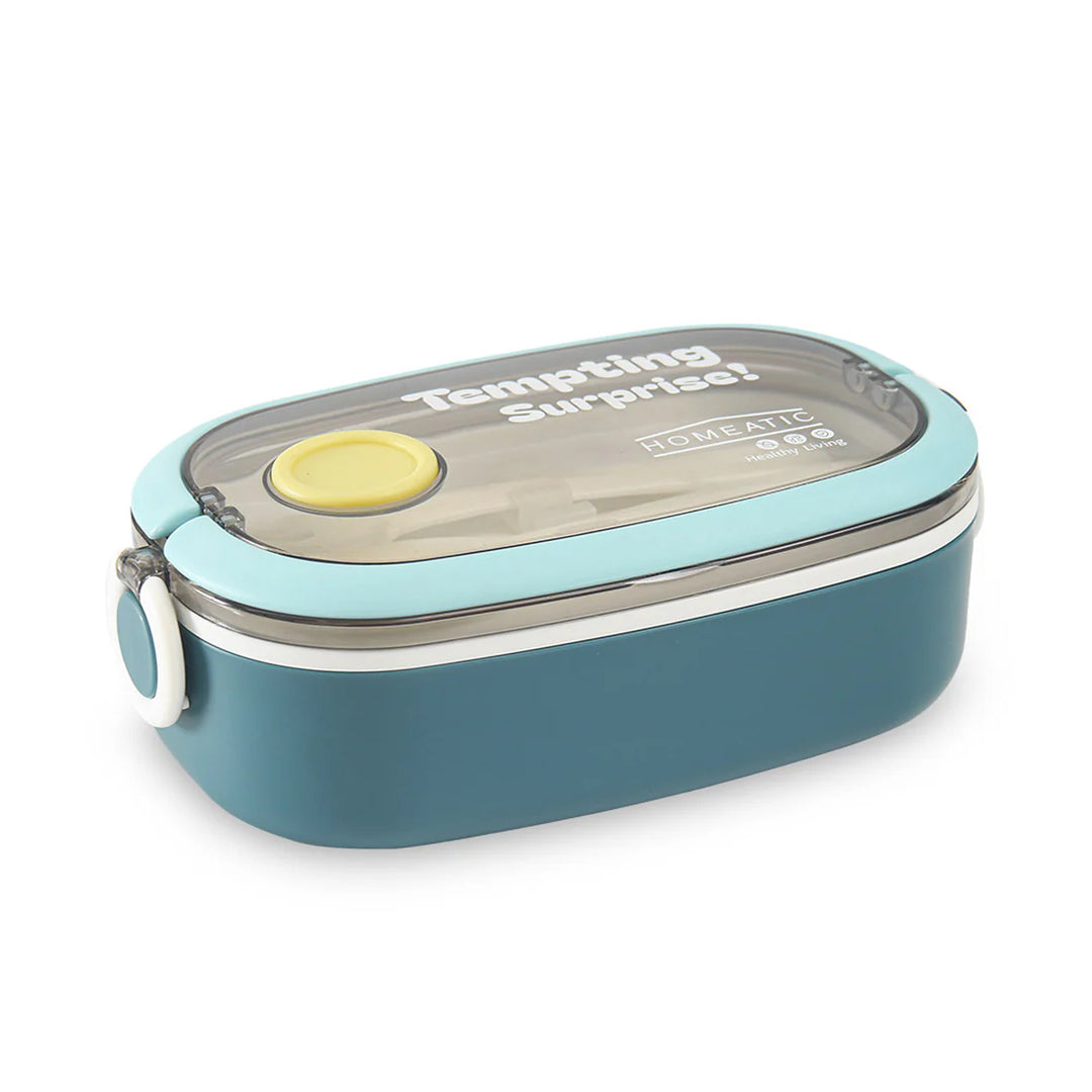 Homeatic Tempting Surprise Stainless Steel Blue 750 ML Lunch Box with Cutlery at Zubaidas