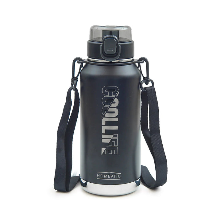 Homeatic Vacuum Flask 1100ML Black Steel Water Bottle at Zubaidas