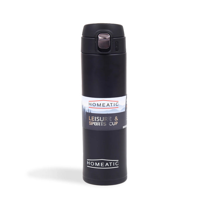 Homeatic Vacuum Flask 500ML Black Steel Water Bottle at Zubaidas