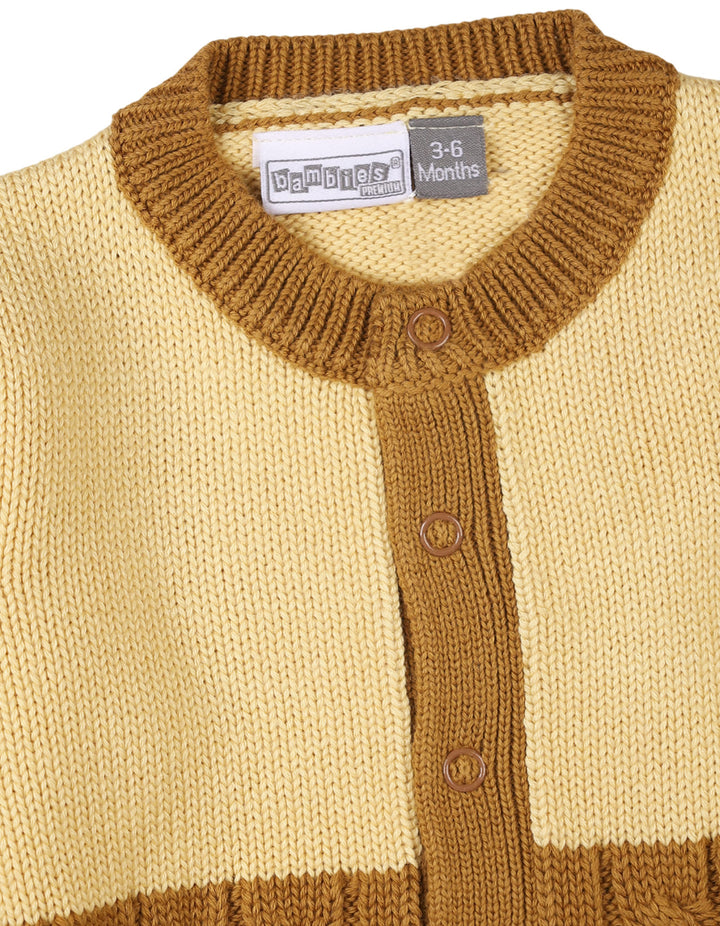 Infant Baby Boys and Baby Girls Winter Rompers Knitted Two Tone Bambies Cream and Light Brown at Zubaidas Pakistan