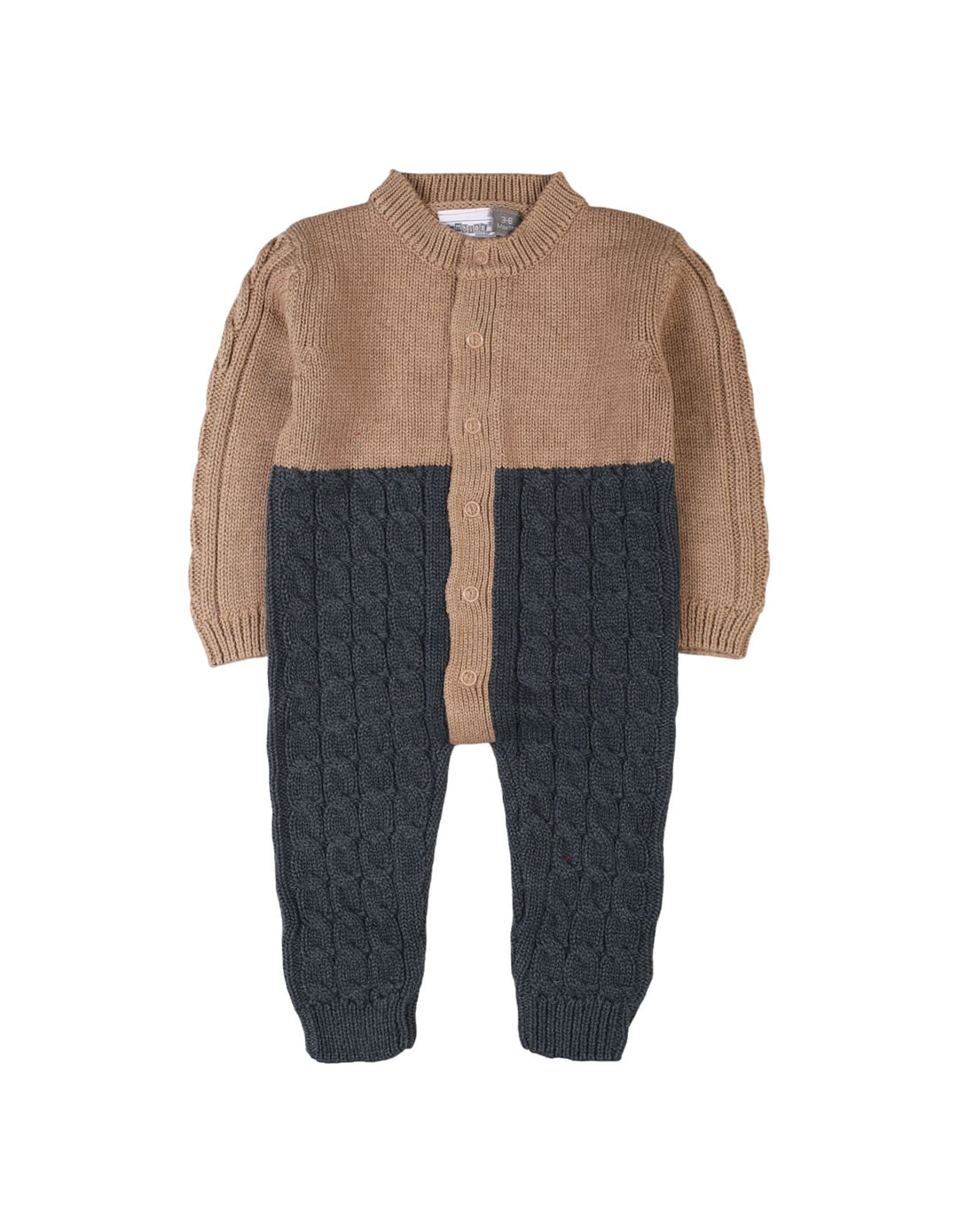 Infant Baby Winter Knitted Rompers Bambies Two Tone Camel and Charcoal at Zubaidas