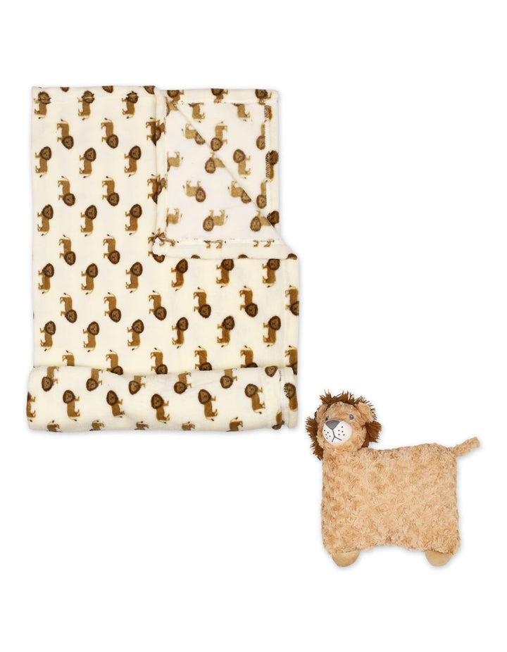 Infant Blanket and Pillow Set Lion Print Cream and Brown at Zubaidas